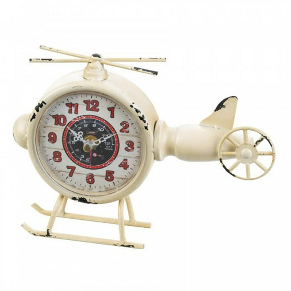 Home Decorative Vintage-Look Desk Clock - White Helicopter
