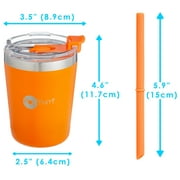 PopYum 9oz Insulated Stainless Steel Kids’ Cups with Lid and Straw, 2-Pack, Orange, Blue