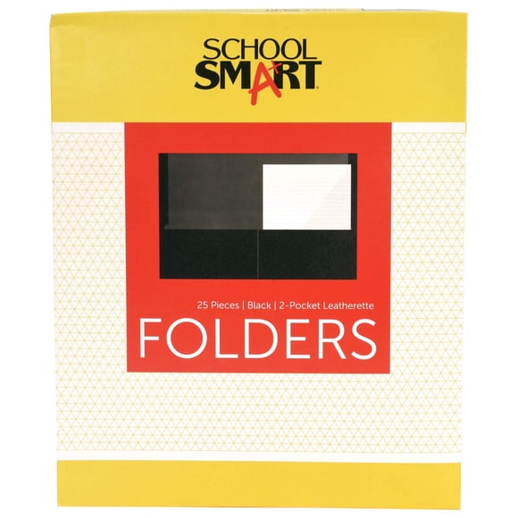 Folder School Smart con 2 bolsillos negros, paquete de 25