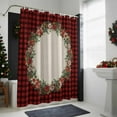 thumbnail image 4 of Christmas Flower Ring Bathroom Shower Curtain Red Black Plaid Green Leaf Winter Waterproof Washable Shower Curtains for Bathtub Bath Decor with Grommets and Hook 72 X 84 Inch, 4 of 8