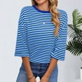 thumbnail image 4 of Tops Y Blusas de Manga 3/4 de Mujer Tops de Verano de Manga 3/4 de Mujer Moda Casual Raya Cuello Redondo 3/4 de Manga Blusas Camisas Top, 4 of 5