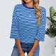 thumbnail image 4 of Tops Y Blusas de Manga 3/4 de Mujer Tops de Verano de Manga 3/4 de Mujer Moda Casual Raya Cuello Redondo 3/4 de Manga Blusas Camisas Top, 4 of 5