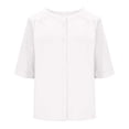 thumbnail image 6 of Womens 3/4 Sleeve Tops Round Neck Shirt Cotton Linen Button down Tunic Tops Loose Casual Breathable Tops for Summer Outdoor Wear by Gbobgt White L, 6 of 6