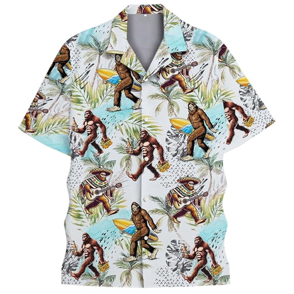 Mens Hawaiian Shirt Funny Button Spring Casual Short Sleeve Print Shirt Lightweight Turn Down Collar Top for Daily Outings Light Blue L