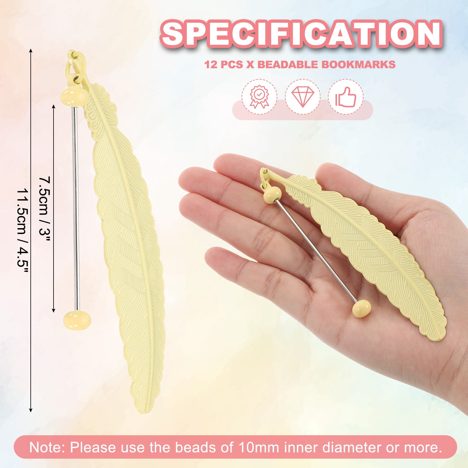 Uxcell Beadable Bookmarks, 12 Pcs Beaded Bookmark DIY Metal Blank Bar Bulk for Bookmark Craft, Candy Yellow