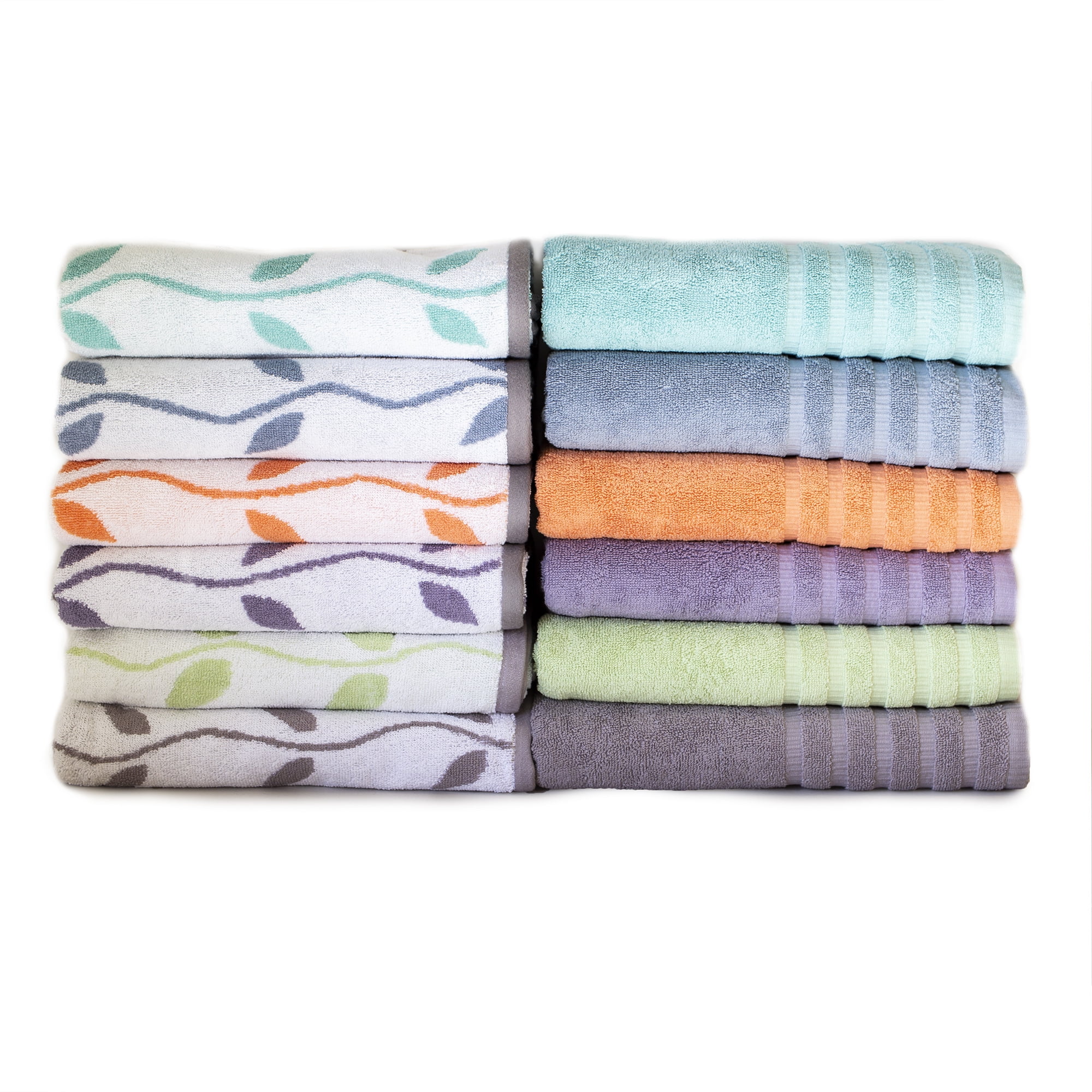 6 Piece Yarn Dyed Towel Set, Organic Vines, Blue