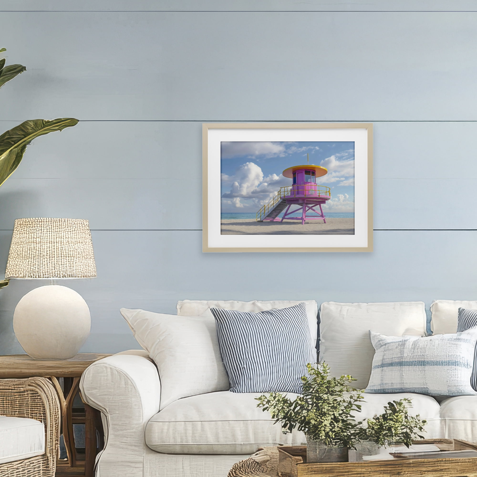 Stupell Industries Miami Beach Tower in Pink Birch Framed Print Under Glass, design by Creative Studio