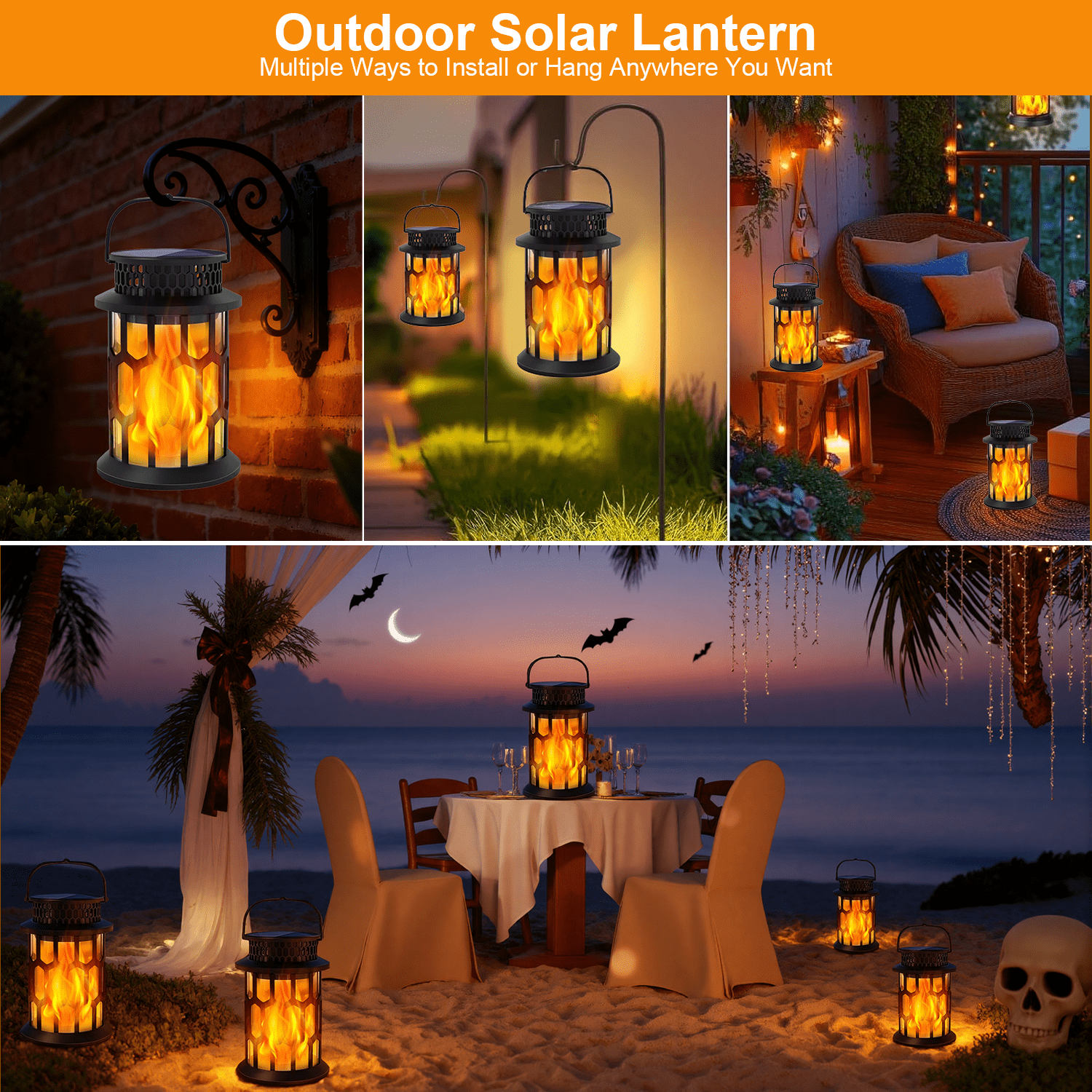 SZRSTH Solar Lights Outdoor, Flickering Flame Solar Lanterns for Garden Patio Yard Decorations
