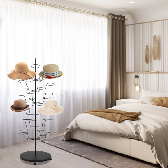 MONIPA 6-Layer Adjustable 30 Hats Standing Display Metal Hat Rack Rotating Floor Stand