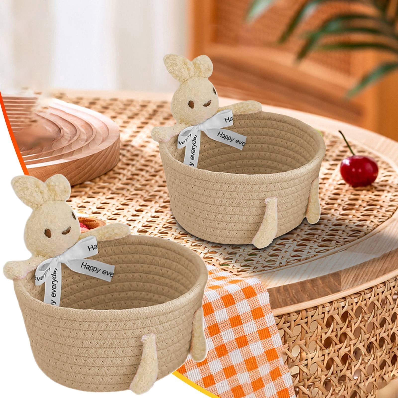 Easter Bunny Basket, Cotton Rope Woven Storage Basket with Bunny Decor, Small Decorative Organizer Bin for Makeup, Toys, Sundries & Home Entryway, 1 Pcs, 7.9x6.7"