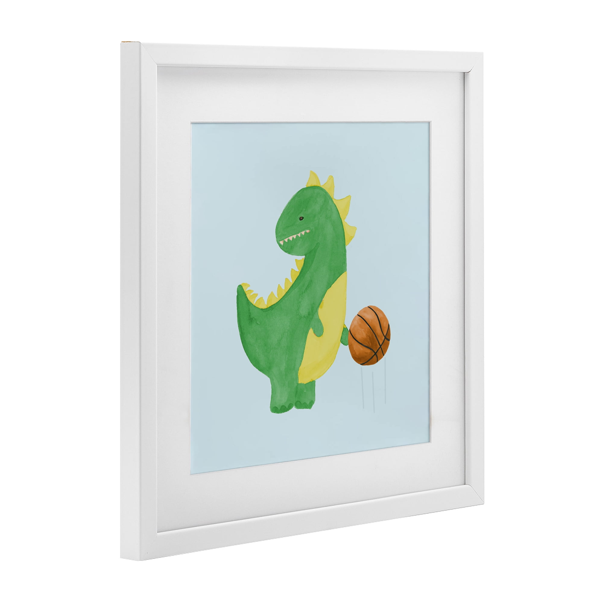 Stupell Industries Baby Dino & Basketball White Framed Print Under Glass, design by Lucille Price