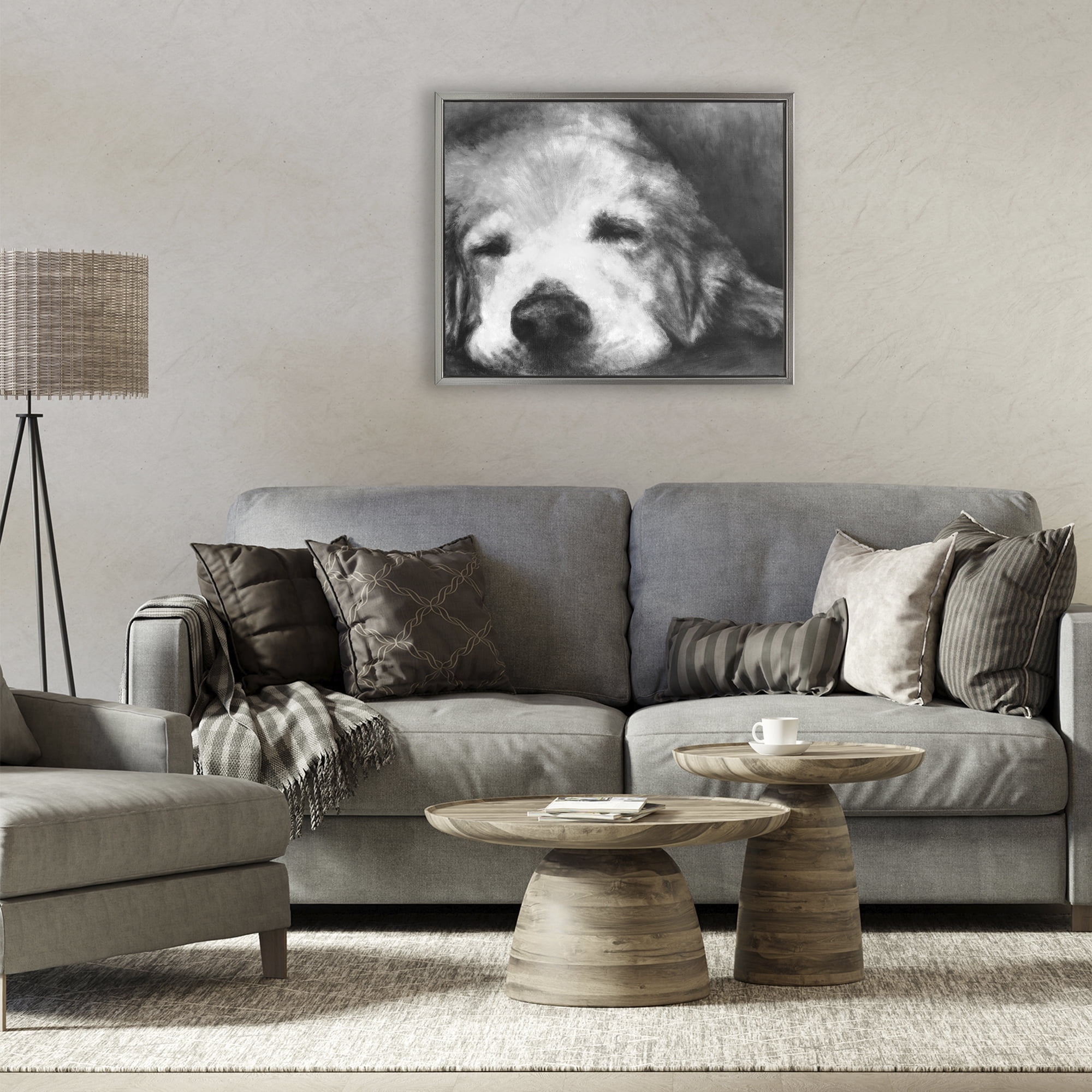 Stupell Industries Monochrome Dog Day Afternoon Gray Framed Floater Canvas Wall Art, design by Walt Johnson