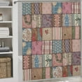 thumbnail image 2 of Patchwork Shower Curtains,Vintage Patchwork Flower Country Colorful Wildflowers Splicing Pattern Bohemian Waterproof Fabric Shower Curtain Set with Hooks-60"W x 72"L (Pack of 1), 2 of 7