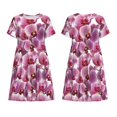 thumbnail image 3 of Bixox Robe d'Été à Manches Courtes pour Femmes Robe Ample Longueur Genou avec Poches-Orchidées Fleurs, 3 of 7