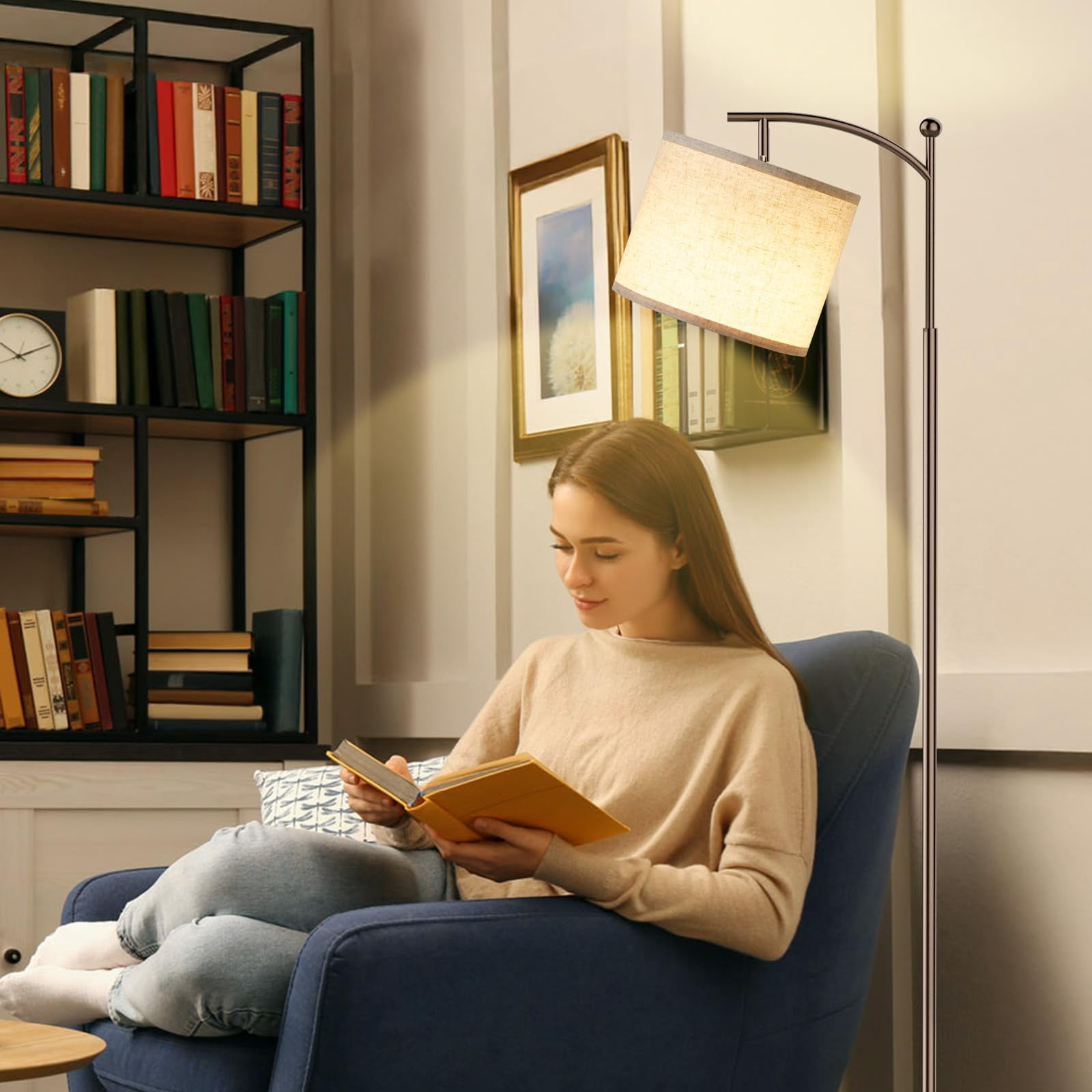 60" Floor Lamp For Living Room With 3 Color Temperatures  Adjustable Beige Shade Brown Pole Tall Bedroom Office Classroom Dorm 9w Bulb Included