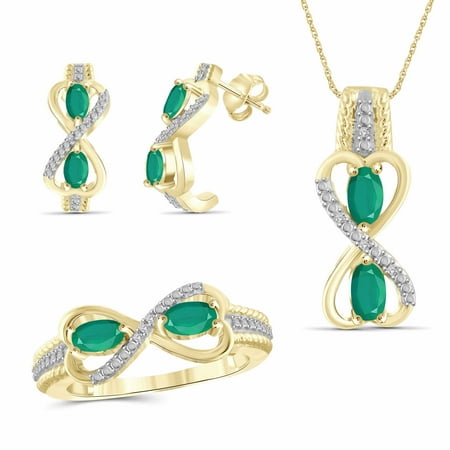 JewelersClub 1 3/4 Carat T.G.W. Emerald And White Diamond Accent 14K Gold over Silver 3-Piece Jewelry set