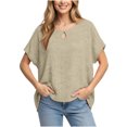 thumbnail image 5 of ClodeEU Women's Faux Linen Dolman Sleeve Short Sleeve Crewneck Top ,Loose Fit Casual Blouse Khaki,Womens Plus L, 5 of 7