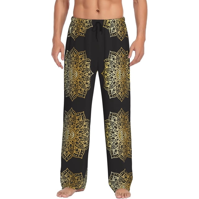 Fotbe Gold Mandala Pantalones de Pijama para Hombre, Pantalones de Dormir, Pantalones de Casa con Cintura Ajustable y Bolsillos-3X-Large