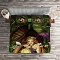 thumbnail image 2 of Ambesonne Cartoon Quilted Coverlet 3 Pcs, Forest Elf in Cocoon Night, King Size, Green Brown, 2 of 2