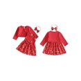 thumbnail image 2 of RUINIXCW Toddler Baby Girl Christmas Dress and Cardigan Set Xmas Outfit Infant Baby Girls Fall Winter Sleeveless Tank Dress Long Sleeve Cardigan Headband, 2 of 9
