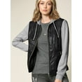 thumbnail image 4 of Made by Johnny Women's Faux Leather Zip Up Moto Biker Jacket with Hoodie L BLACK_H.GREY, 4 of 7