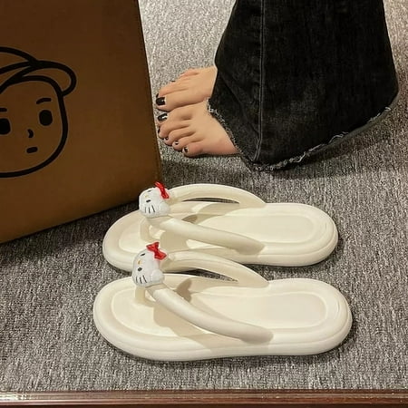 Sanrio Kawaii Hello Kitty Slippers Y2K Women Wedge Flip Flop High Heels Slippers Cartoon Outdoor Anti-Slip Beach Platform Shoes