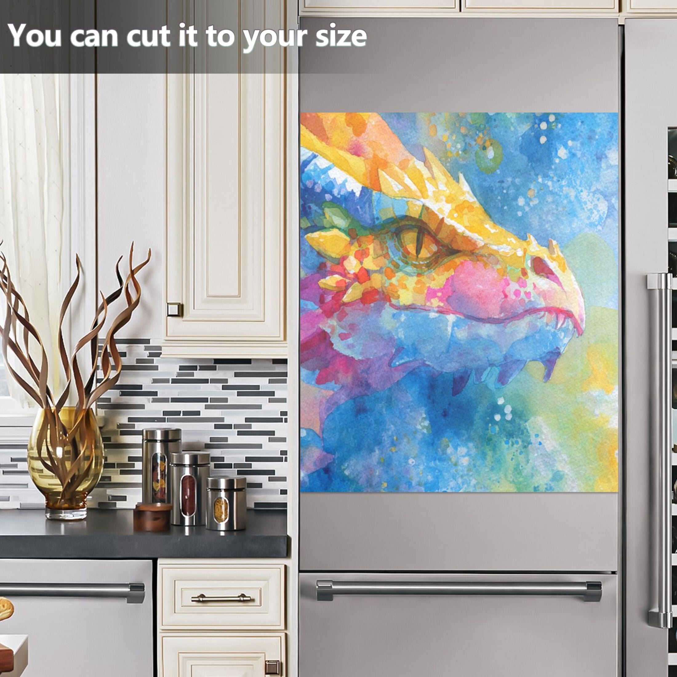 Dishwasher Magnetic Sticker 23x26 Inch Refrigerator Magnetic Sticker Washing Machine Magnetic Sticker Kitchen Panel Magnetic Sticker Home Decor Beautiful Watercolor Dragon