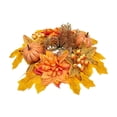 thumbnail image 2 of Fall Table Candle Rings,11" Artificial Maple Leaf Pumpkin Centerpiece Candleholder Wreath Thanksgiving Flower Harvest Farmhouse Decor, 2 of 6
