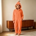 thumbnail image 4 of Halloween Kids' Hooded Pumpkin Costume, Plush Full-Zip Onesie with Pumpkin Calyx Hood, Side Pockets, Relaxed Fit for Dress‑Up & Themed Parties, 4-15 Years, Kids Halloween Costume Orange 14-15 Years, 4 of 7
