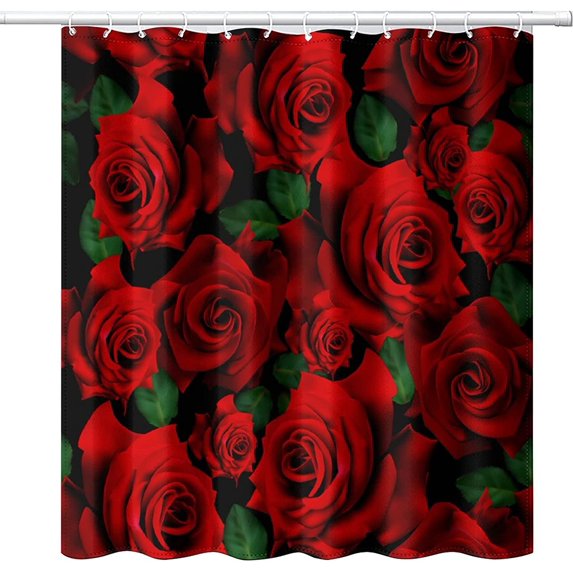 Rose Shower Curtain, Valentine''s Day Shower Curtain, Black and White Striped Shower Curtain, 12 Hook Waterproof Shower Curtain, Red Rose Bathroom Decoration Waterproof Shower Curtain 66x72Inch