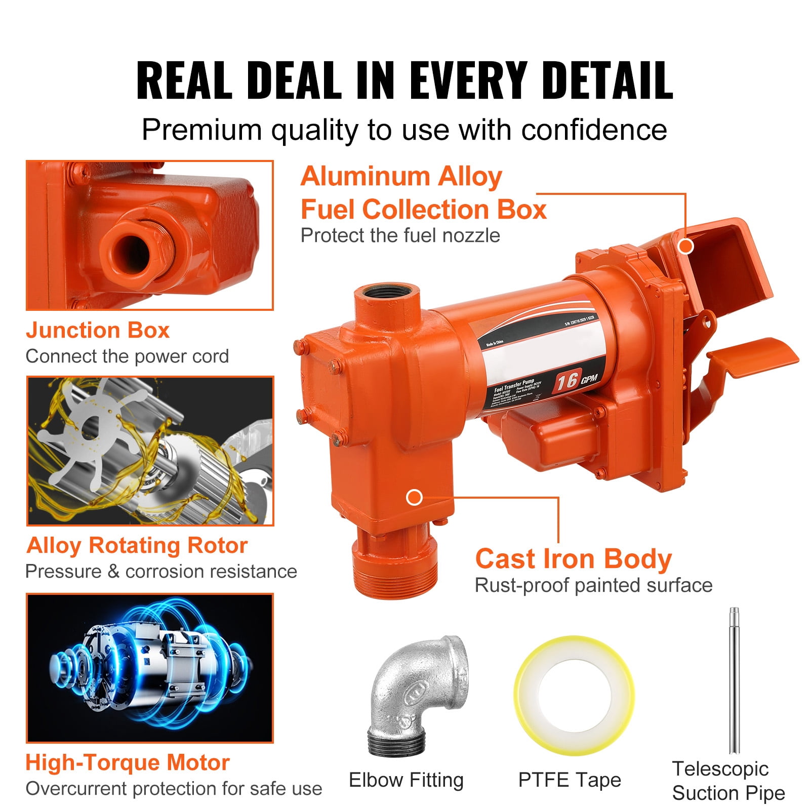 KFFKFF EX56A-12 Explosion-Proof Fuel Transfer Pump, 16 GPM 1/4 HP, 12V DC 13 x 8.9 x 9.6 inch Multicolor