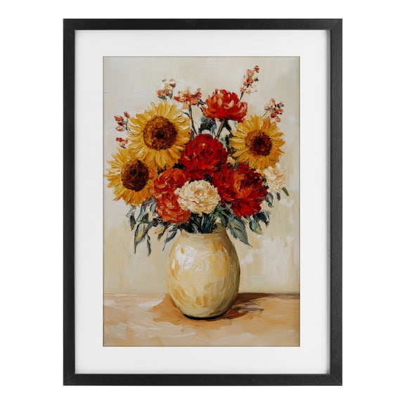 Charming Bouquet of Fall Black Framed Print Under Glass, design by Petal Prints Design