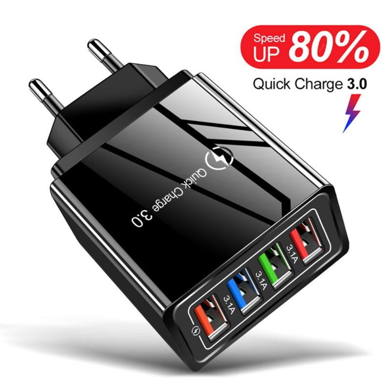 Quick Charger 3.0, USB Wall Charger Adapter 4Port Adaptive Fast