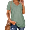 thumbnail image 3 of Camiseta de mujer Color puro Pit Strip cuello en V manga corta Top señoras suelta camiseta Casual, 3 of 6
