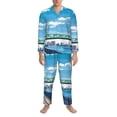 thumbnail image 3 of Naloa Urban Riverside Clock Tower Men’s Pajamas Set - Long Sleeve Button Down Sleep Shirt and Pajama Bottoms Sleepwear Set-Small, 3 of 7