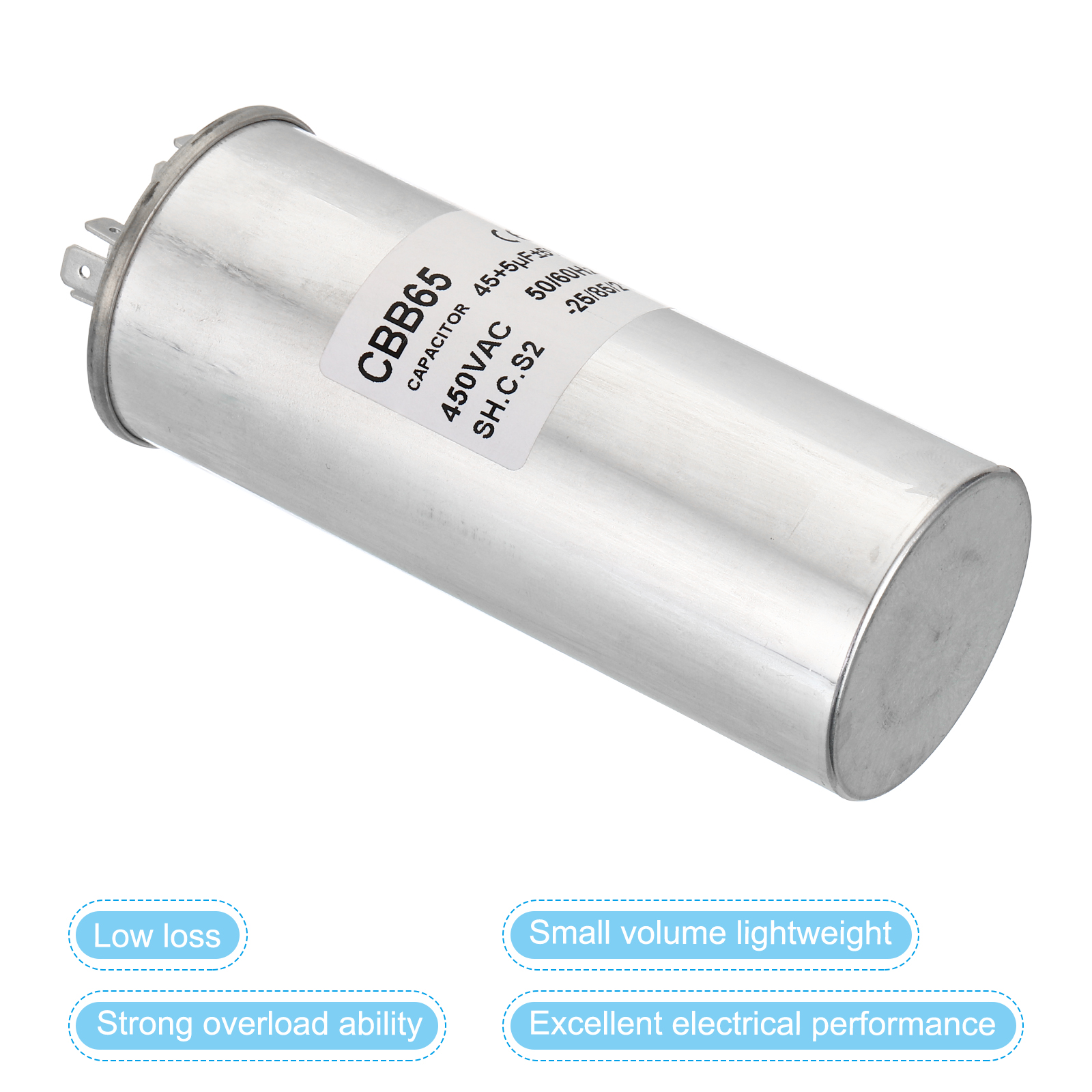 Uxcell CBB65 45+5uF Run Capacitor,45+5mfd 1Pcs AC 450V Aluminum Case with 3 Terminal