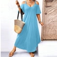 thumbnail image 4 of Summer Maxi Dresses for Womens 2026 Fashion Plus Sise Cold-Shoulder V-Neck Short Sleeve Solid Color Casual Maxi Dress, 4 of 5