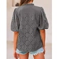 thumbnail image 2 of PRETTYGARDEN Women's Summer Tops Dressy Casual Short Lantern Sleeve V Neck Buttons Hollow Out Lace Embroidered Blouses Shirts, 2 of 9