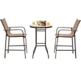 thumbnail image 3 of Spaco 3 Pieces Outdoor Patio Bar Table Stool Set, Bar Table Stool Set with 2 Bar Stools and 1 Tempered Glass Table, Bar Table Stool Set for Outdoor as Garden, Patio, Brown, 3 of 8
