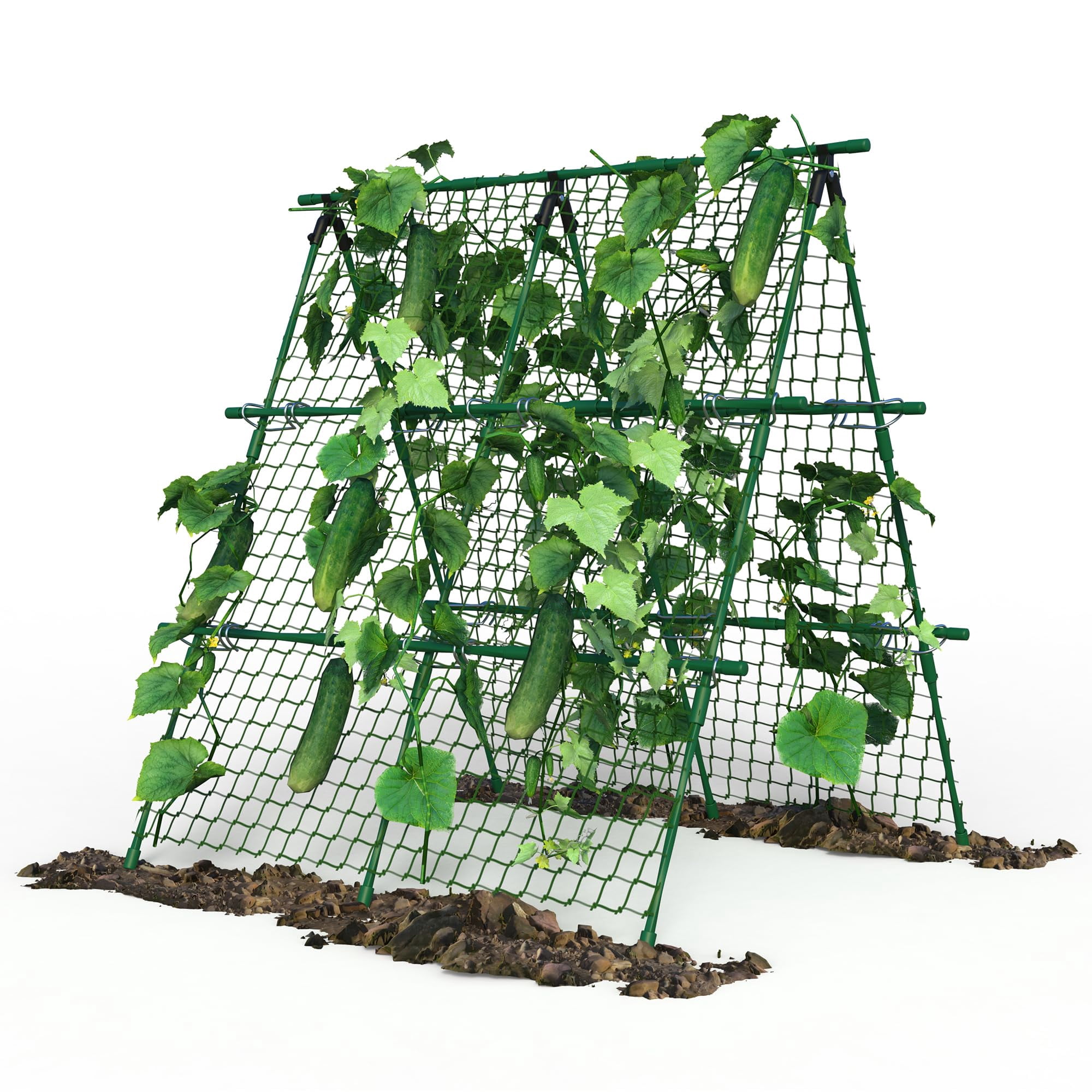 Ataucjin Cucumber Trellis, 4ft x 4ft Metal A-Frame Garden Trellis Climbing Plant Outdoor Support Fruit Grape Vine Vegetable Tomato Pea Bean Cucumber Trellis Raised Bed, with Netting, Fits Raised Beds