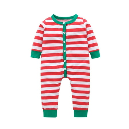 

Huyghdfb Infant Unisex Christmas Romper Striped Long Sleeve Homewear Pajamas