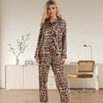 thumbnail image 2 of Couple-style leopard print high-quality ice silk imitation silk cardigan, long-sleeved pants and pajama set, 2 of 6