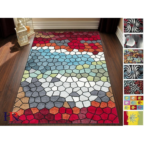 Handcraft RugsRed/Yellow/Green/Lilac/Blue/Multicolor Faded, Geometric