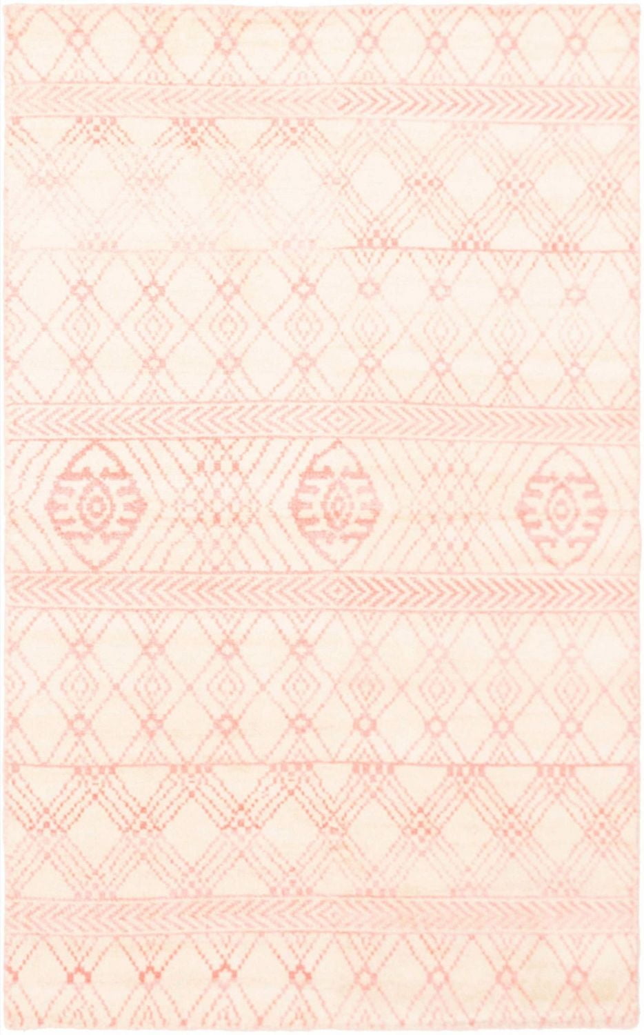 ECARPETGALLERY 4'10" x 7'9" Geometric La Seda Hand-knotted Area Rug for Living Room, Dining Room and Bedroom in Ivory