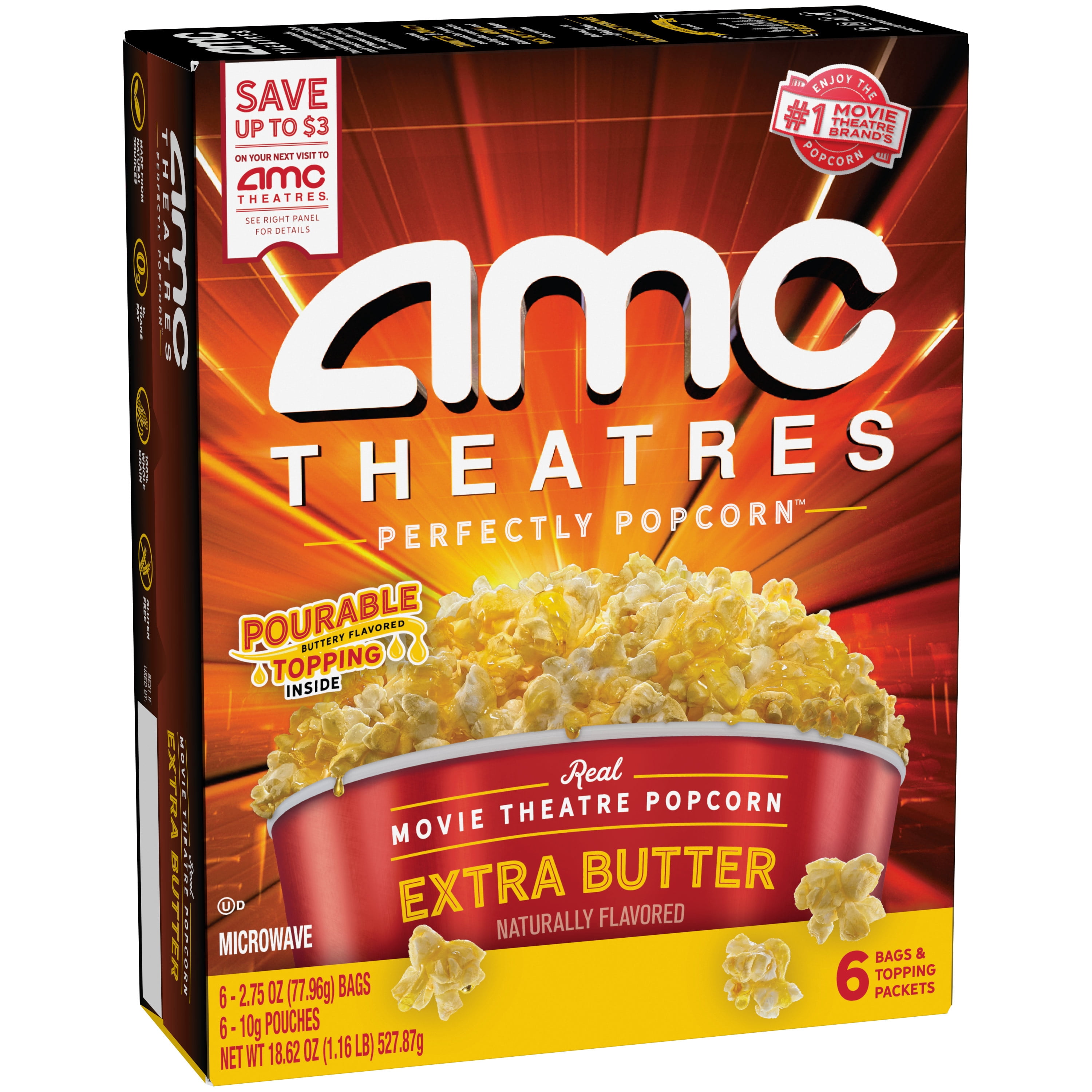 AMC Theatres Microwave Popcorn 6ct, Extra Butter