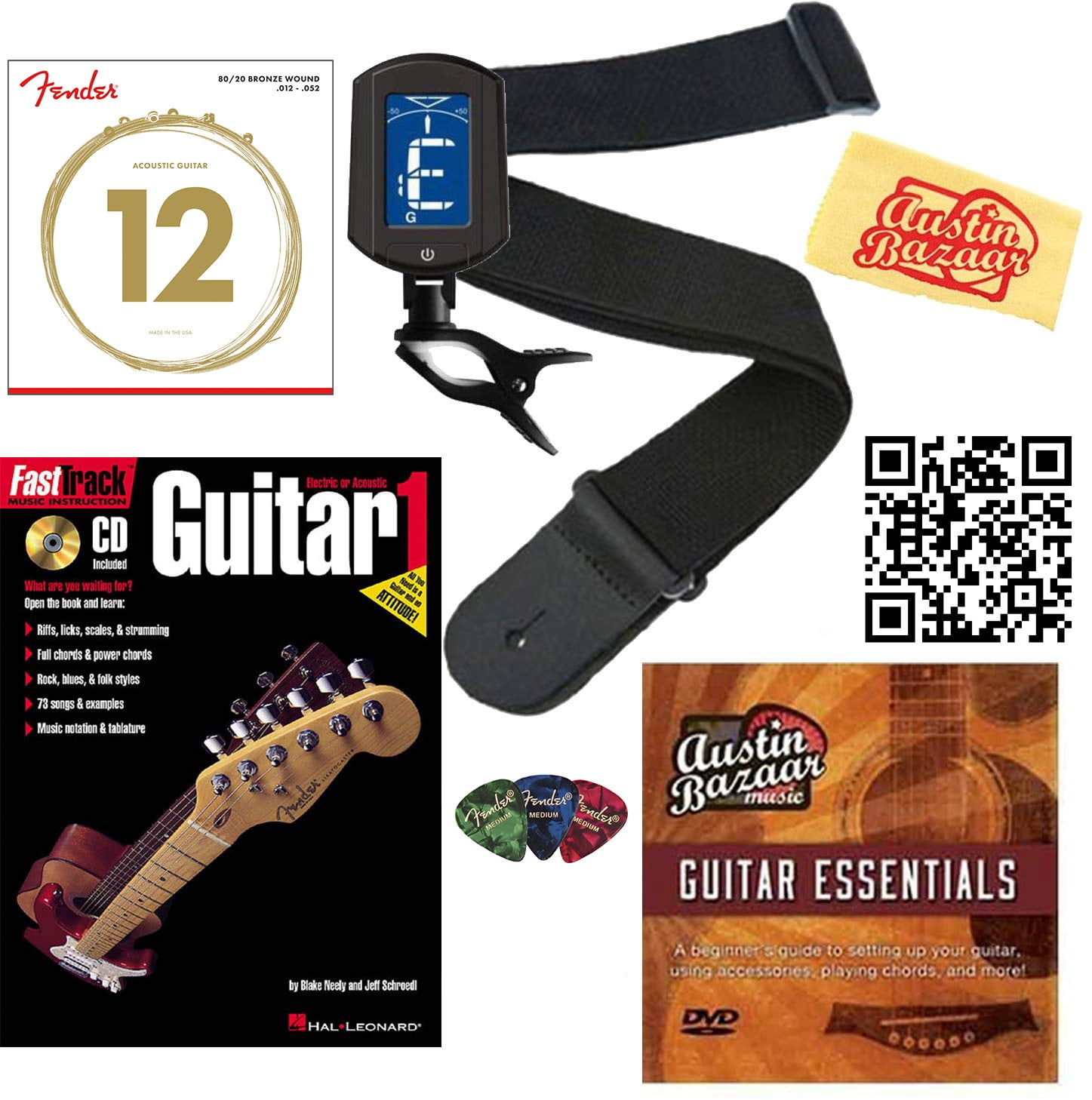 Jasmine S35 Dreadnought Acoustic Guitar Bundle with Hard Case, Strings, Tuner, Strap, Picks, Instructional Book, DVD, and Austin Bazaar Polishing Cloth, Matte Sunburst