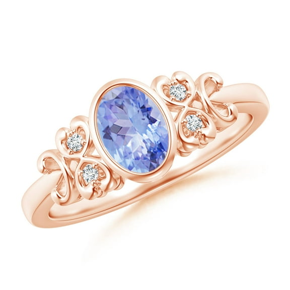 ANGARA Natural Vintage Style Bezel-Set Oval Tanzanite Ring with Diamonds in 14K Rose Gold for Women (Size-7x5mm) | December Birthstone, Anniversary, Jewelry Gift for Women | Natural Tanzanite Ring