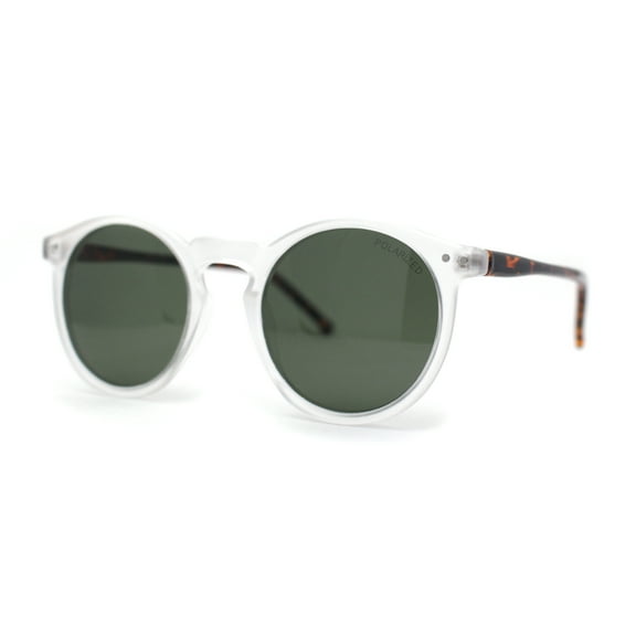 Polarized Hipster Round Keyhole Horn Rim Thin Plastic Sunglasses Frost Tortoise Green