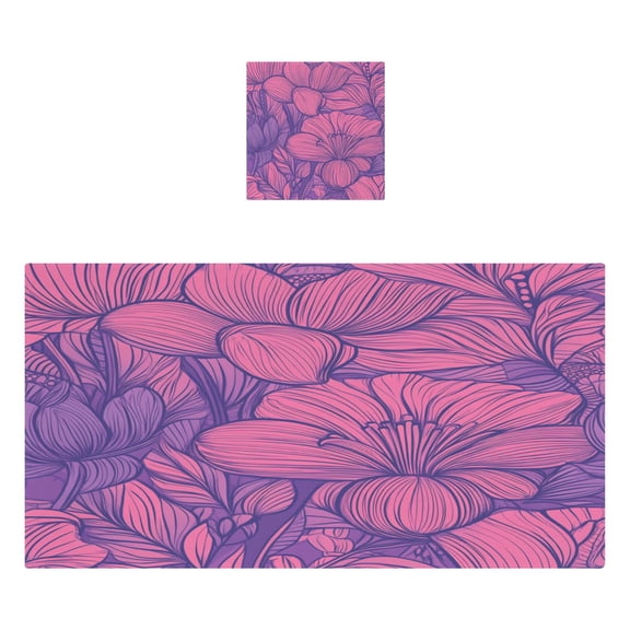 Floral Pattern in Pink and Purple 2 Piece Cotton Bath and Face Towel Set Soft and Absorbent, for Beach Pool Bathroom
