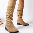 thumbnail image 5 of Women's Slouchy Knee High Boots Pointed Toe Chunky Flat Heel Riding Combat Tall Pull On Boots Khaki 9.5(43), 5 of 7